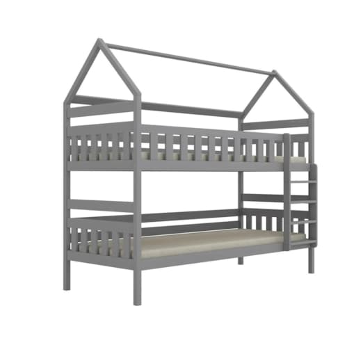 Łóżko piętrowe domek FELIKS 200x80 szare drewniane