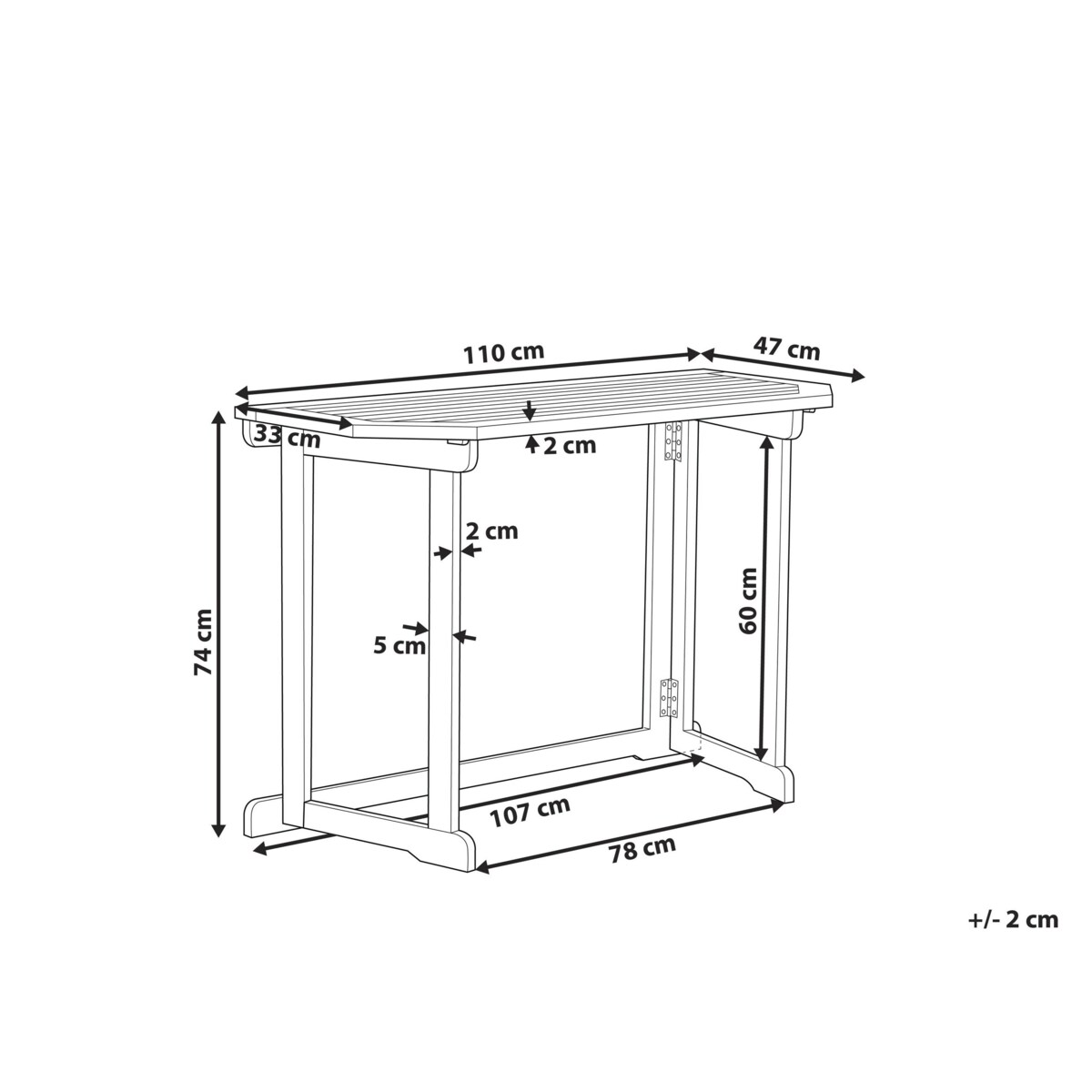 Stolik balkonowy składany akacjowy 110 x 47 cm jasne drewno TREIA