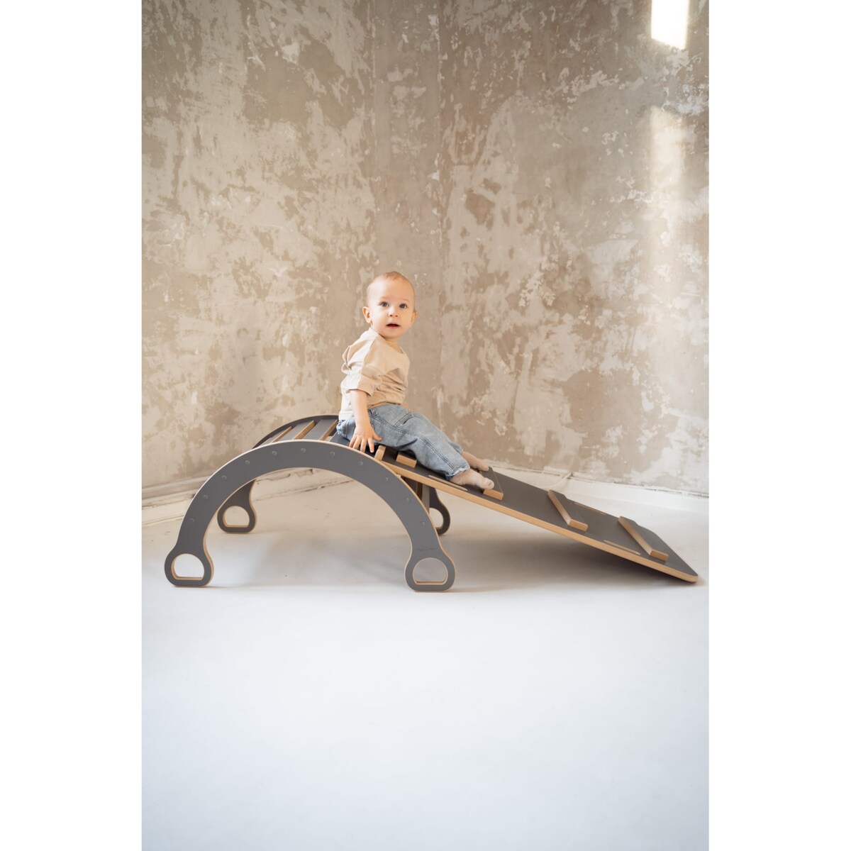MAŁY bujak montessori + MAŁA zjeżdżalnia DRABINKA - szary