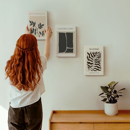 Zestaw 3 małych obrazów na płótnie - Minimalistyczne postery roślinne - beżowy