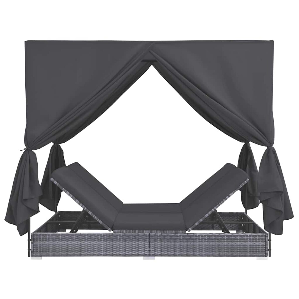vidaXL Leżak ogrodowy z baldachimem, rattan PE, szary