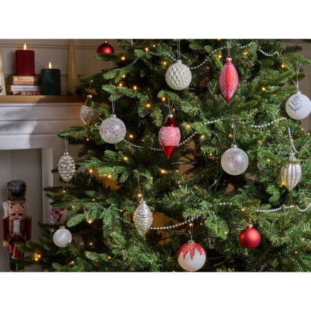 Zestaw 50 bombek SNOWFLAKE Szkło Czerwony/ biały