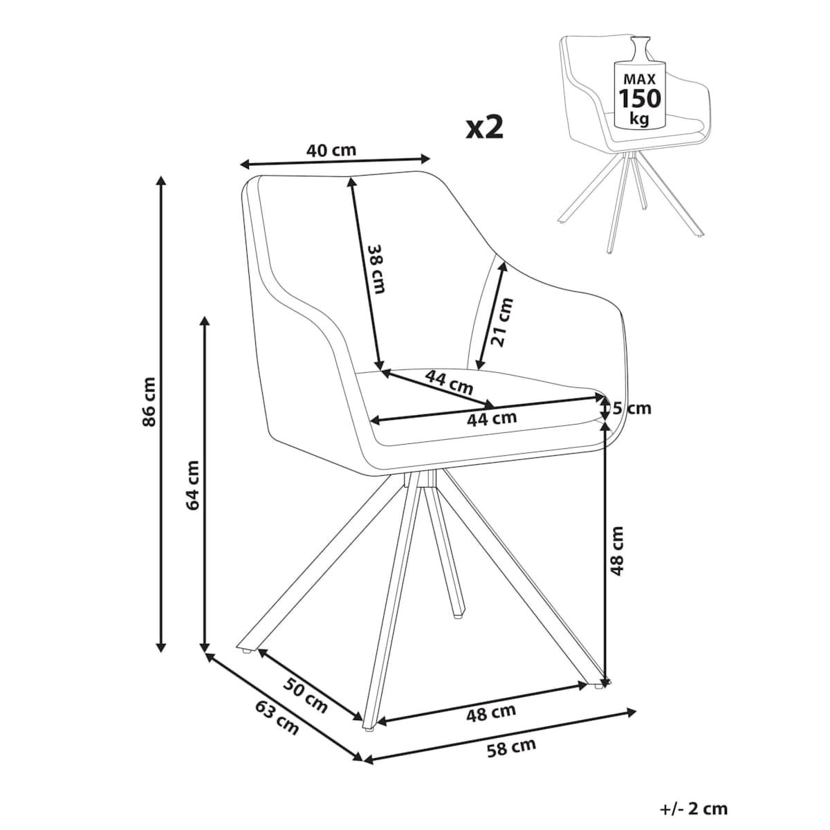 Zestaw 2 krzeseł do jadalni LITHIA  Czarny/ biały
