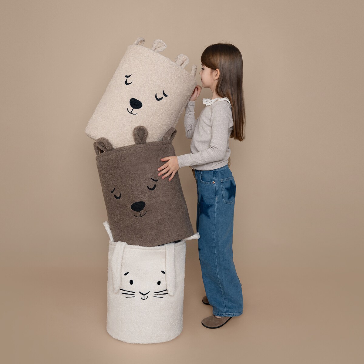 kosz na zabawki sipo, wersja premium boucle, zamykany na ściągacz, brązowy miś, xl