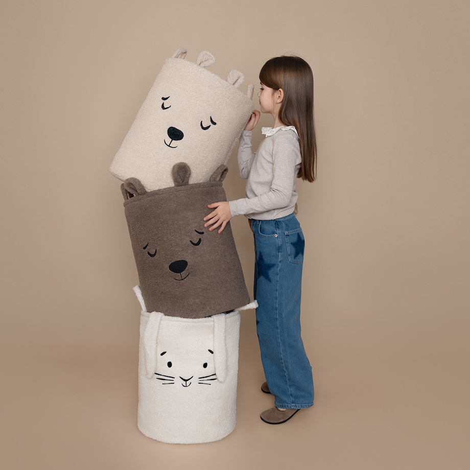 kosz na zabawki sipo, wersja premium boucle, zamykany na ściągacz, brązowy miś, xl