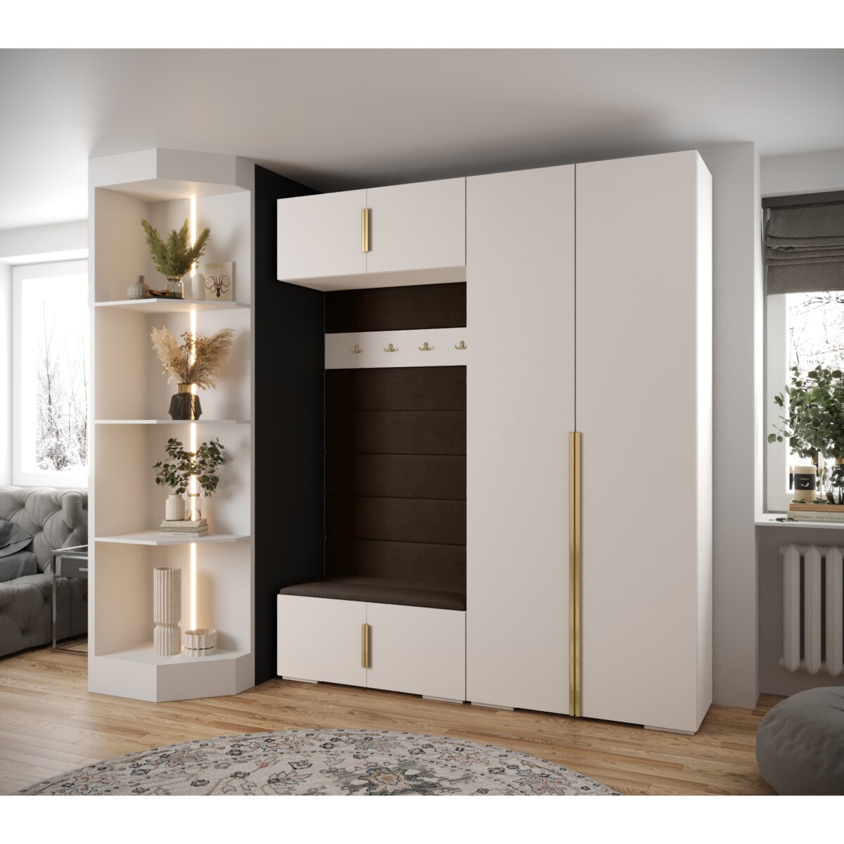 Garderoba do przedpokoju INOVA 1 Z18 biały+złoty+manila04