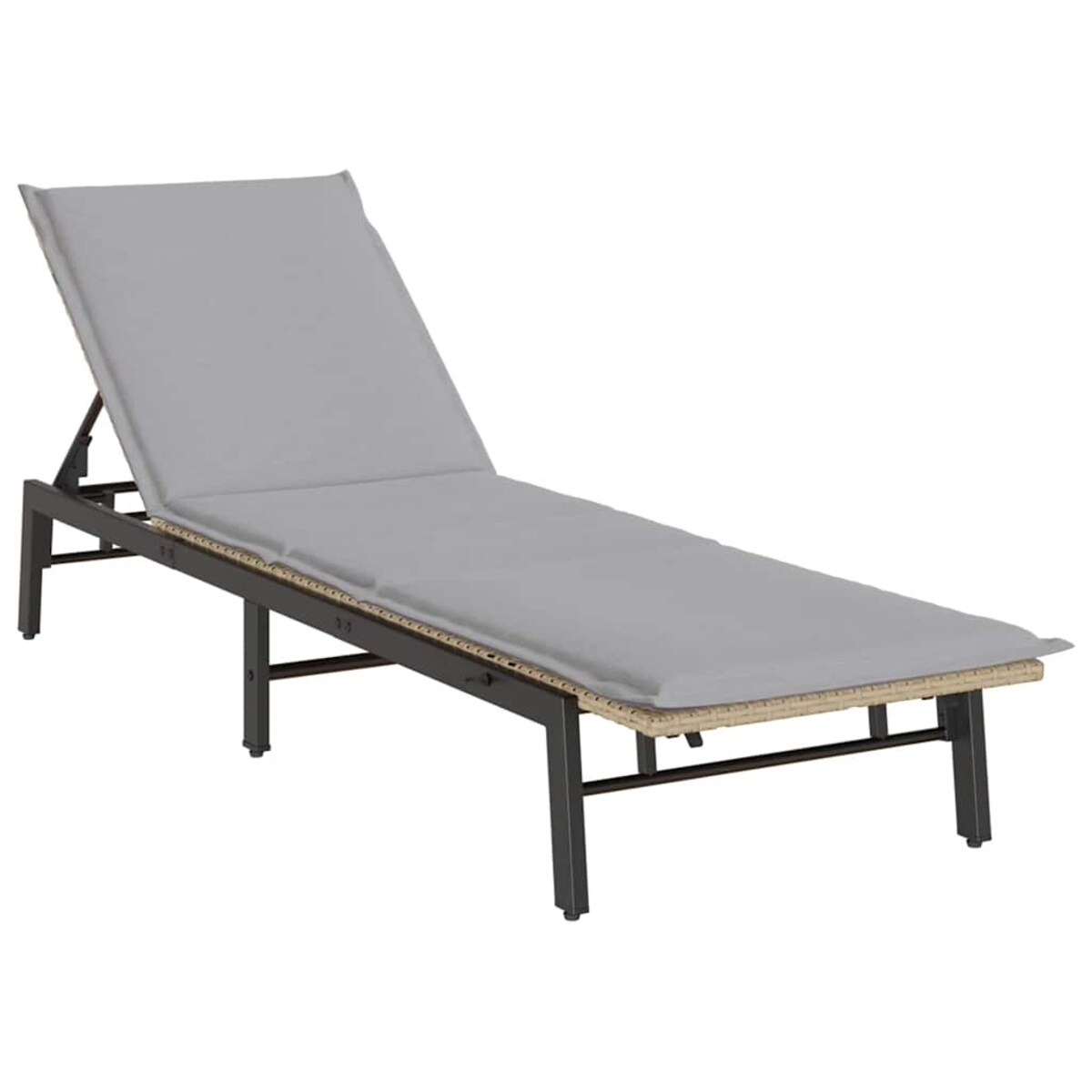 vidaXL Leżak z poduszką, beżowy, polirattan