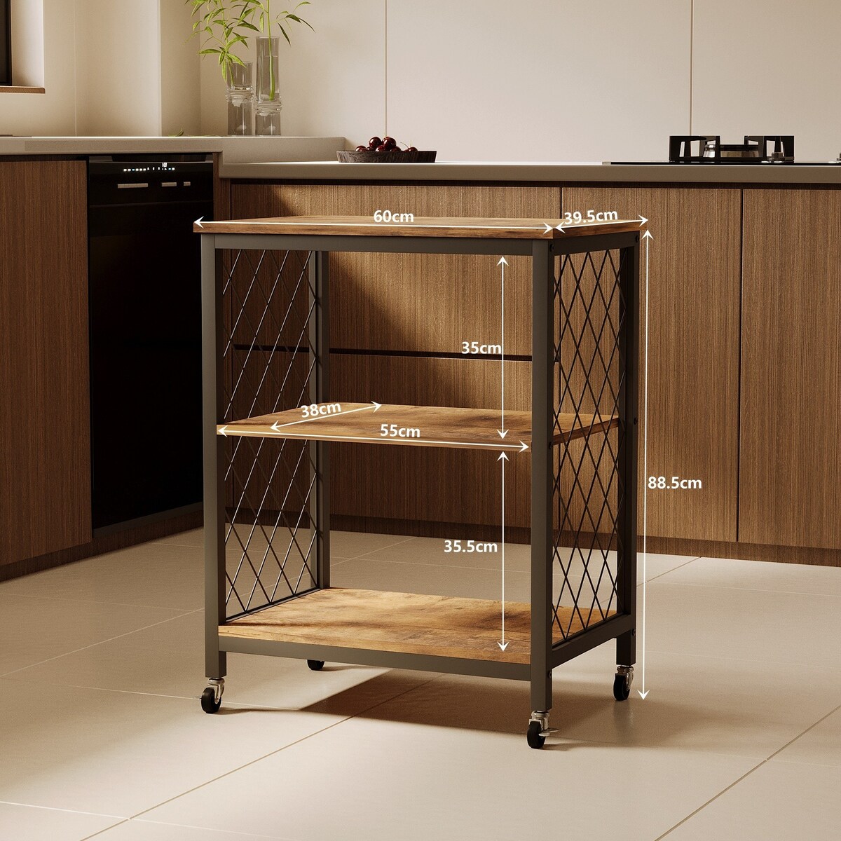 Szafka mobilna na kółkach ciemny brąz loft stolik wózek kuchenny 60 cm