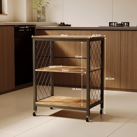 Szafka mobilna na kółkach ciemny brąz loft stolik wózek kuchenny 60 cm