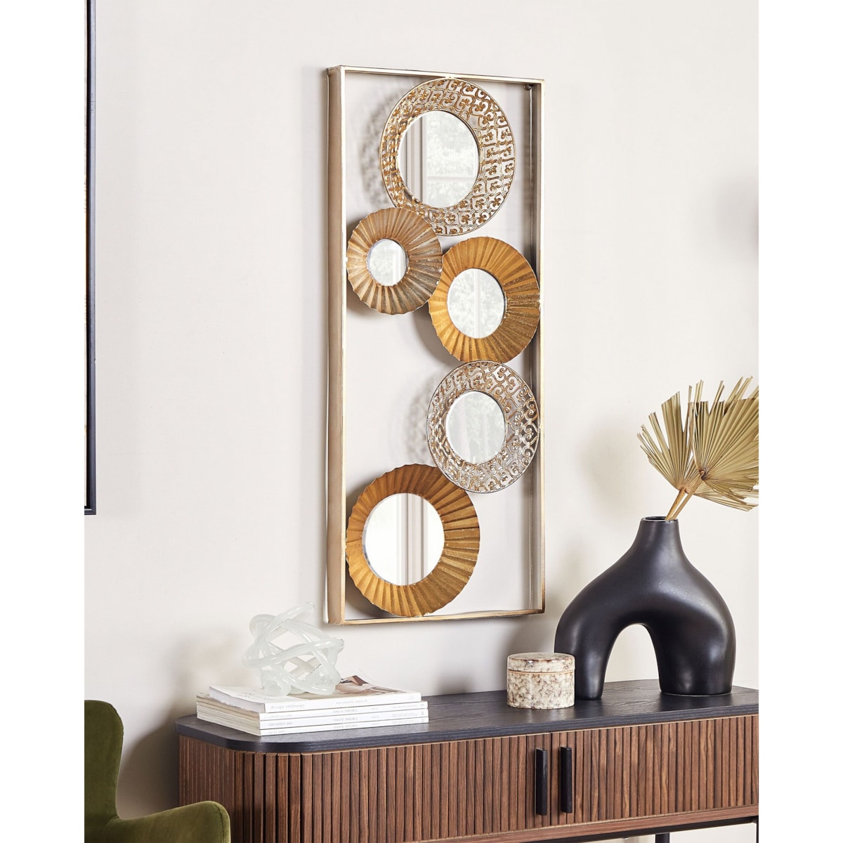 Dekoracja ścienna z lustrami 39 x 90 cm złote MAICOBA