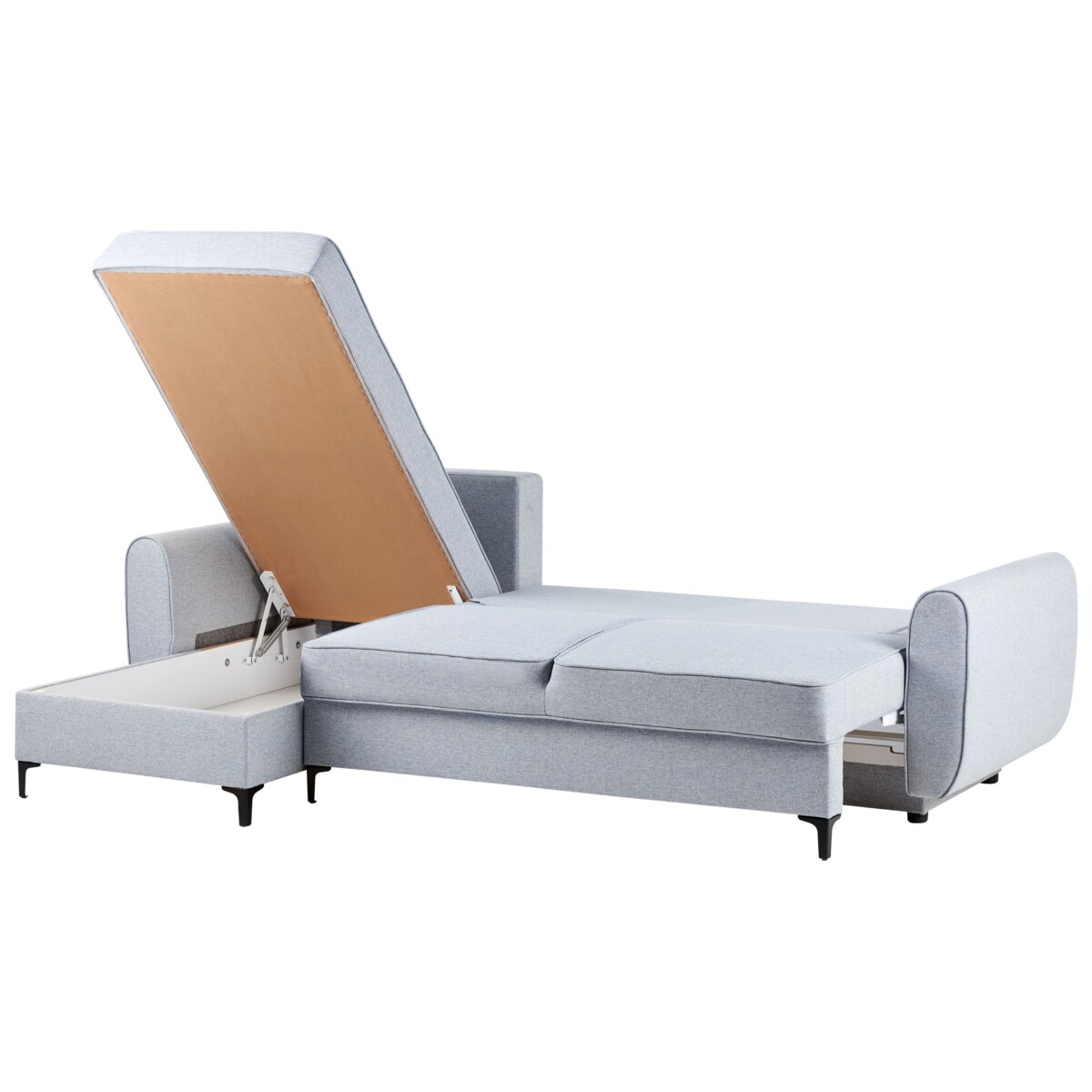 Narożnik rozkładany dla 3 osób SIMRIS Błękitny ze schowkiem Prawostronny