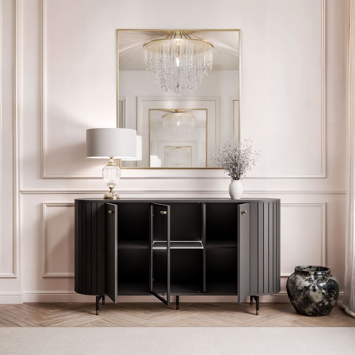 Komoda ELODIE 3D z oświetleniem LED czarna