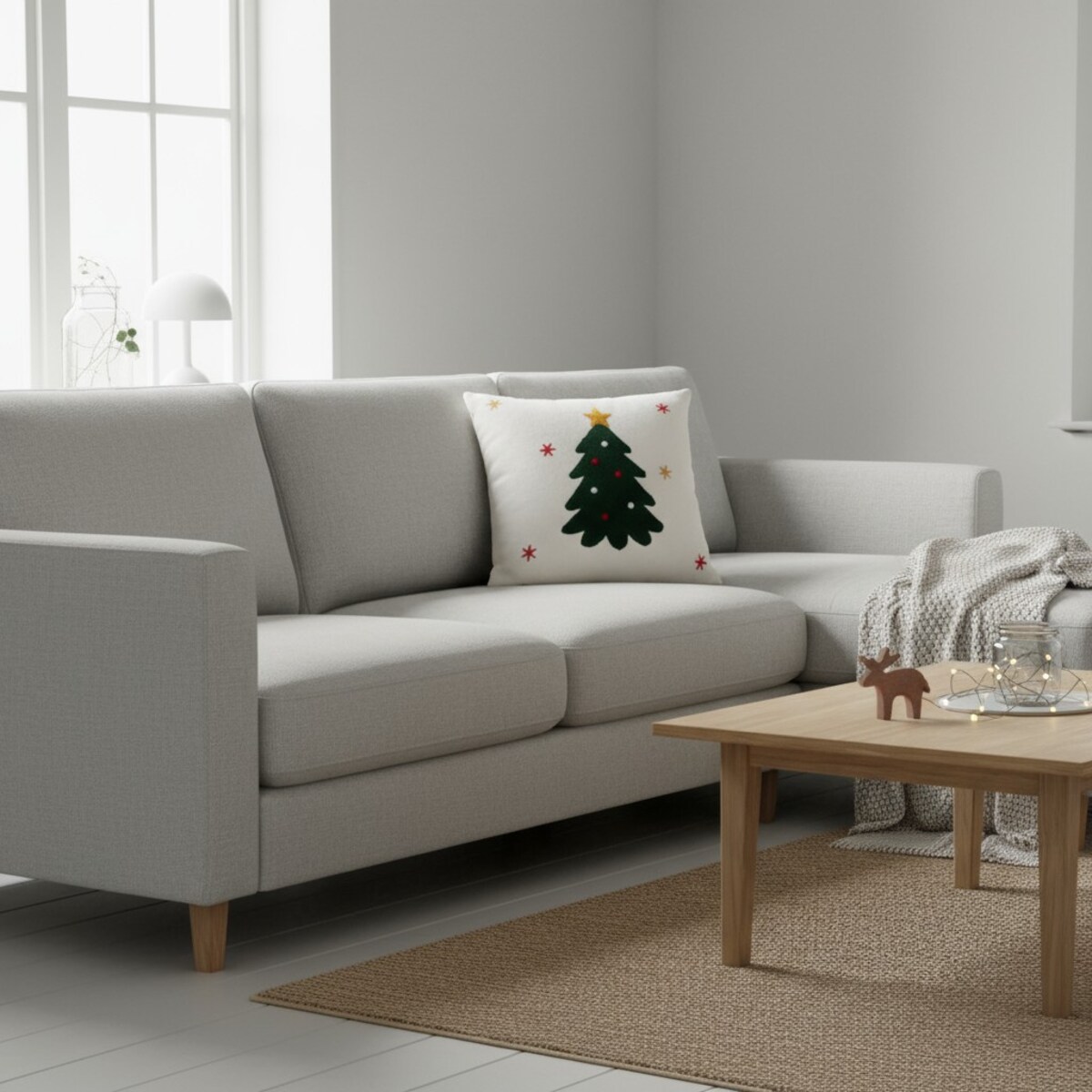 Poduszka dekoracyjna, świąteczny wzór, biała 44 x 44 cm