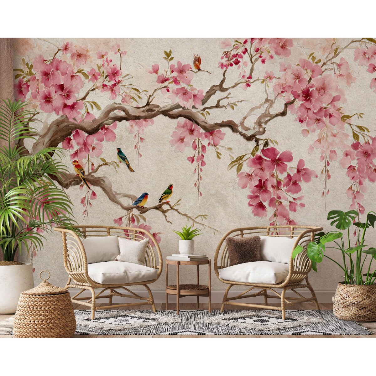 Fototapeta Do Sypialni Salonu Na Flizelinie Kwiat wiśni Abstrakcja Beżowy 350x250