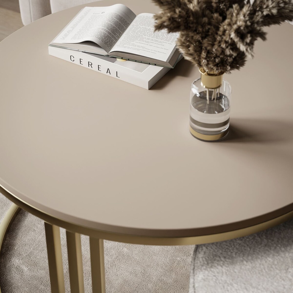 Stolik kawowy z pufą LORI MAT złoto szczotkowane, kaszmir mat / Perfect Harmony 82