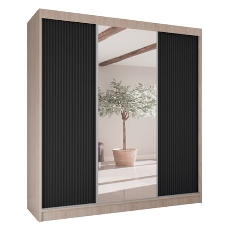 Szafa przesuwna V200 z lustrem i szufladami- sonoma+ ryfle czarne