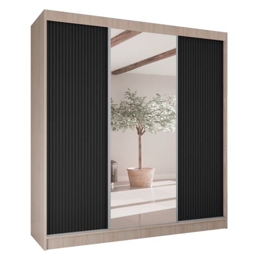 Szafa przesuwna V200 z lustrem i szufladami- sonoma+ ryfle czarne