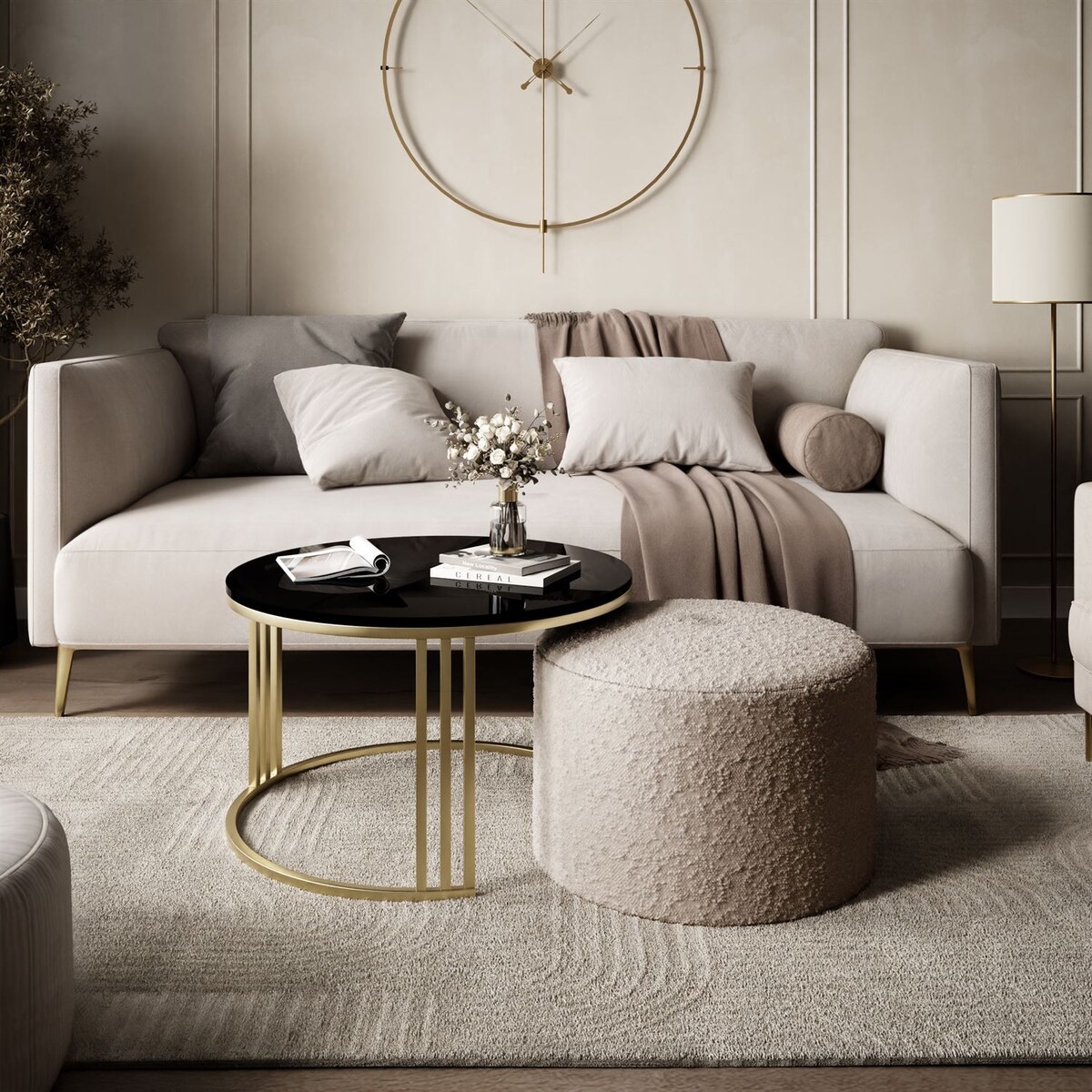 Stolik kawowy z pufą LORI POŁYSK złoto szczotkowane, czarny / Coral 50