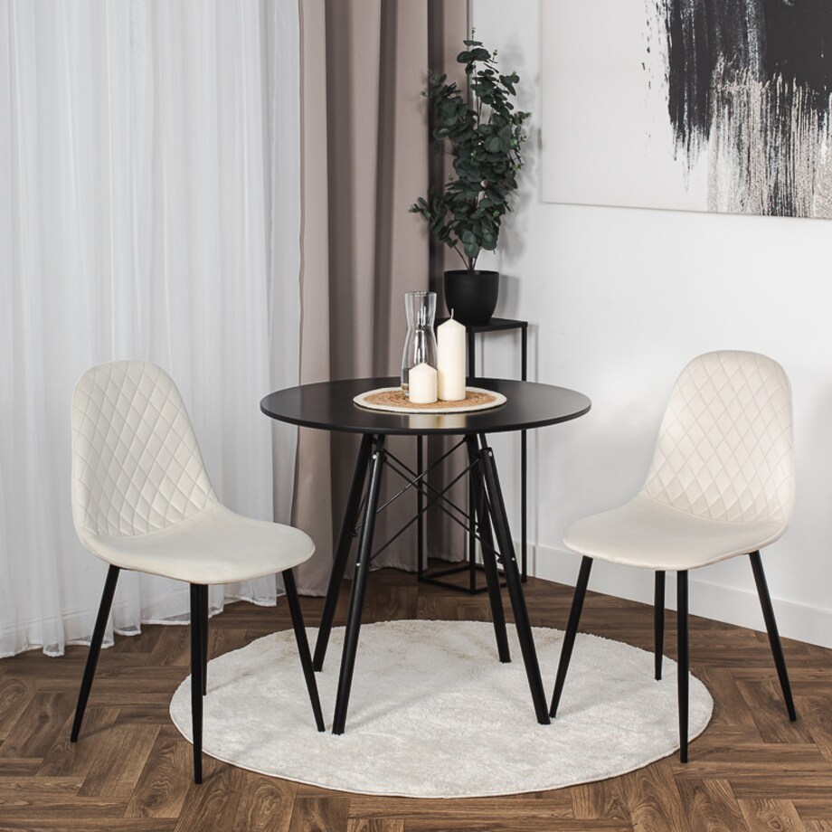 Krzesło tapicerowane nowoczesne pikowane do salonu jadalni beżowe