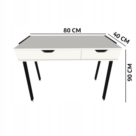 Biurko nowoczesne z szufladami loft białe na czarnych nogach premium 80 cm