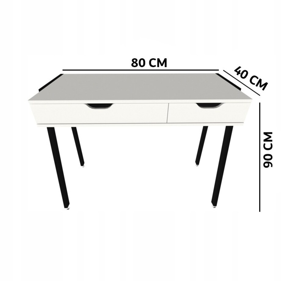 Biurko nowoczesne z szufladami loft białe na czarnych nogach premium 80 cm
