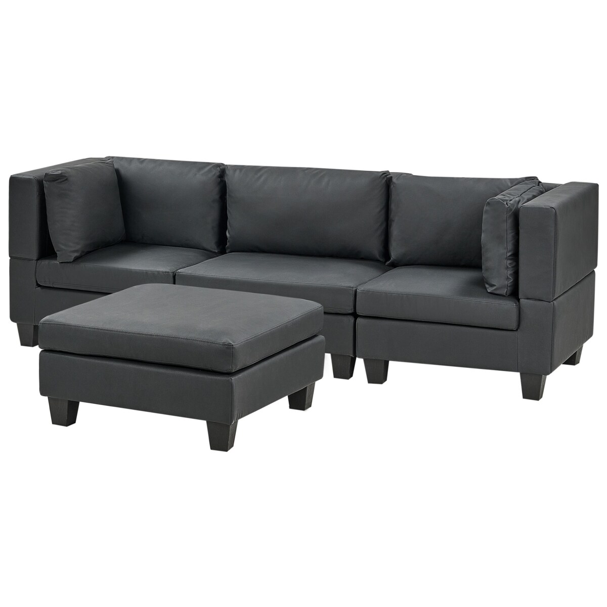 Sofa modułowa 3-osobowa z otomaną ekoskóra czarna UNSTAD