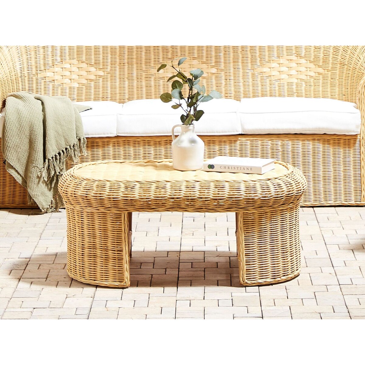Stolik kawowy ogrodowy LIVADEIA 60 cm 96 cm Rattan Naturalny