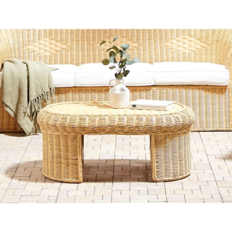 Stolik kawowy ogrodowy LIVADEIA 60 cm 96 cm Rattan Naturalny