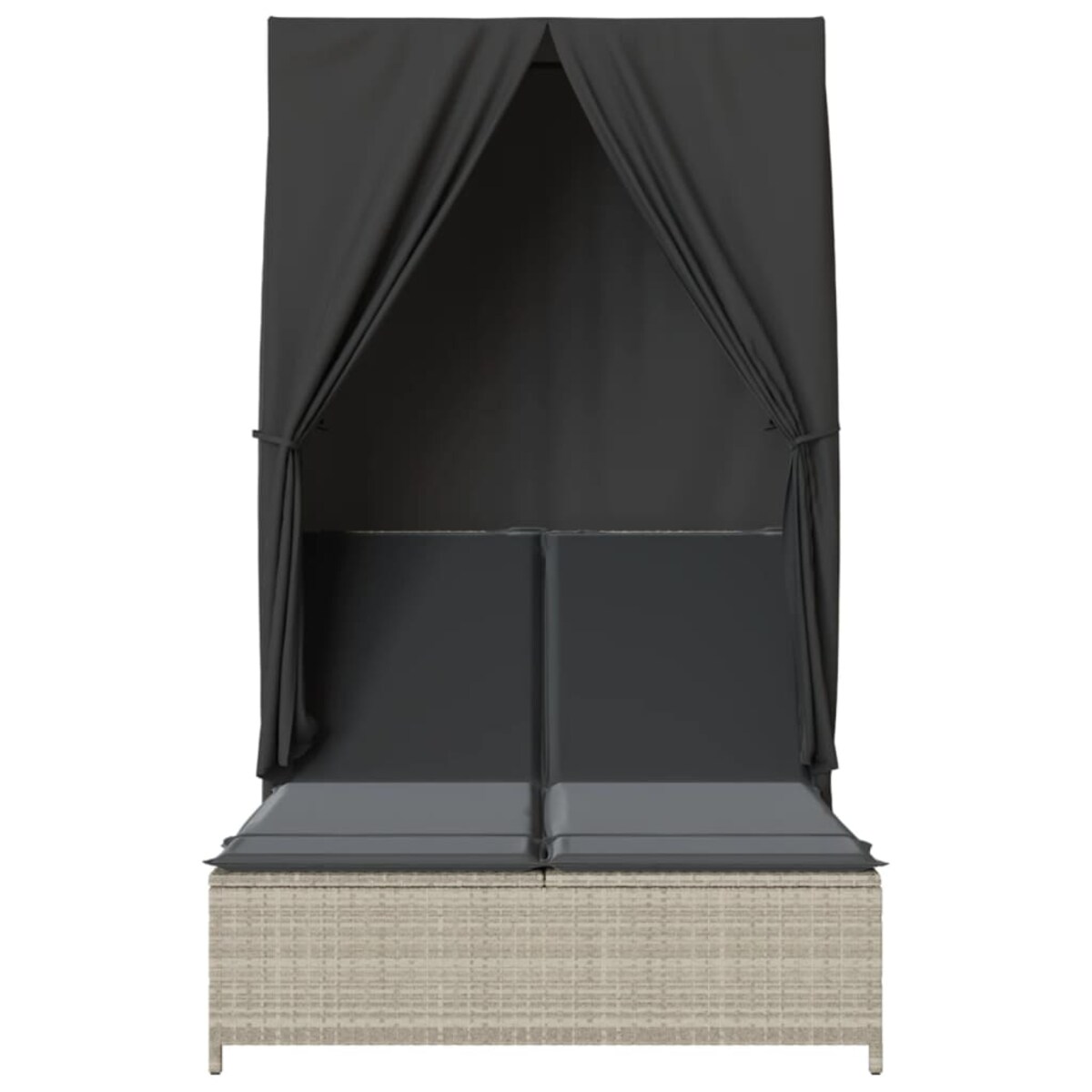 vidaXL Podwójna leżanka z daszkiem i zasłonami, jasnoszary polirattan
