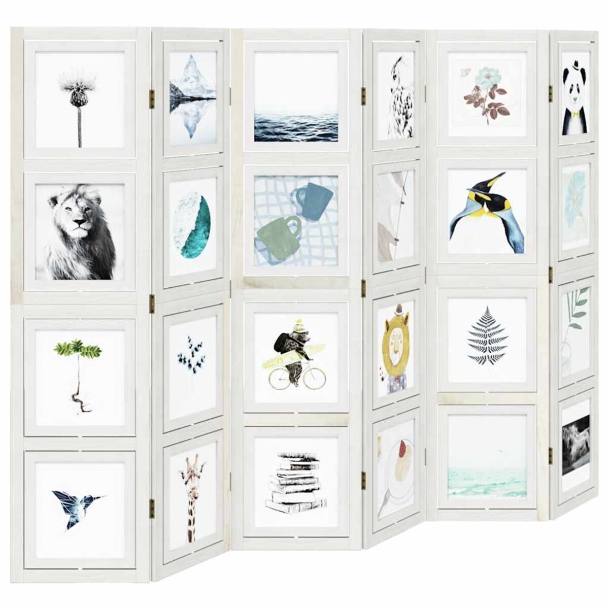 vidaXL Parawan pokojowy, 6-panelowy, biały, lite drewno paulowni