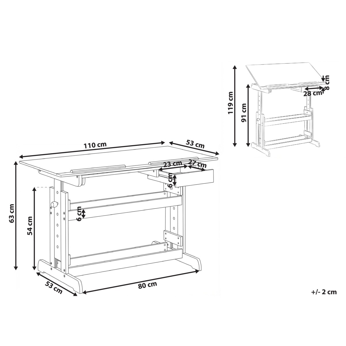 Biurko regulowane manualnie NANNUP Biały 110 cm 53 cm
