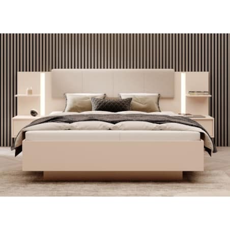 Łóżko DASTIN z pojemnikiem, zagłówkiem, stolikami nocnymi, ośw. LED