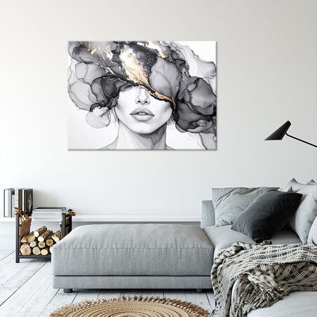 Obraz nowoczesny czarno złoty do salonu sypialni, Kobieta Abstrakcja 100x70