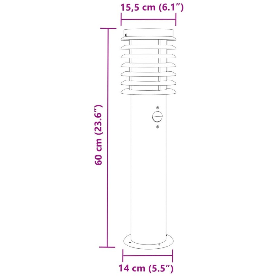 vidaXL Lampa ogrodowa na słupku, z czujnikiem, srebrna, 60 cm, stal