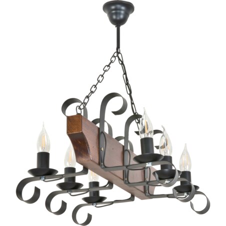 drewniana lampa wisząca 6 punktowa edylit retro