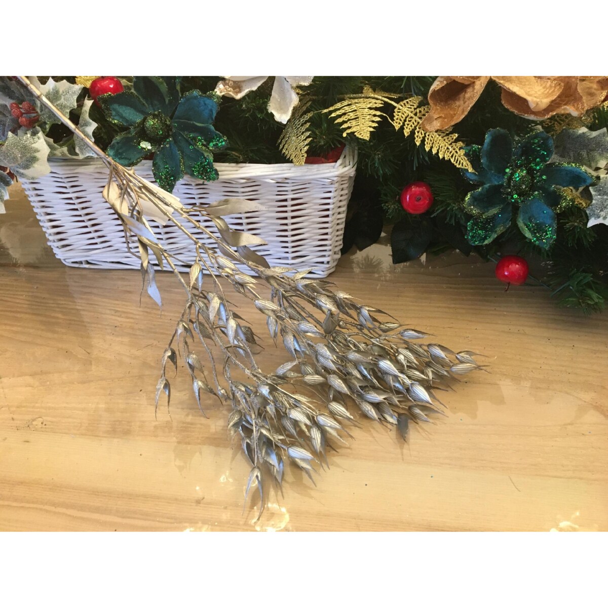 TRAWA sztuczna DUŻA GAŁĄZKA dekoracyjna do stroik świąteczny srebrna 75cm