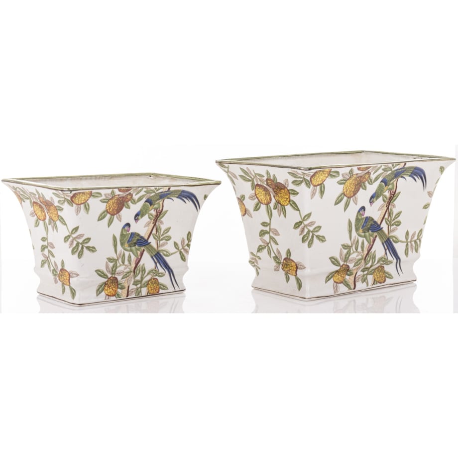 Osłonka 2 szt. porcelanowa 15,5x25x17,5 i 18,5x29,5x20 cm PAJAROS pudełkowa