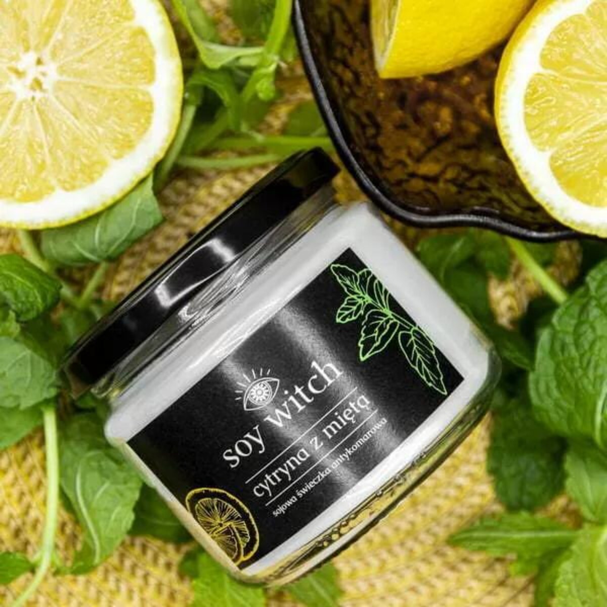 Świeca Świeczka Sojowa Naturalna Cytryna na Komary Odstrasza Owady 50H