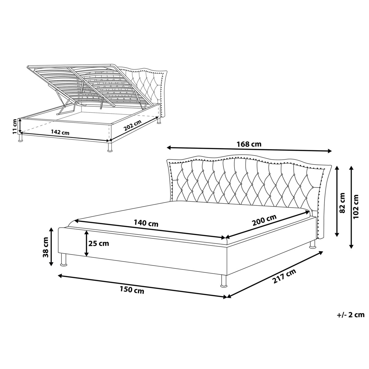 Łóżko z pojemnikiem welurowe 140 x 200 cm ciemnoszare METZ