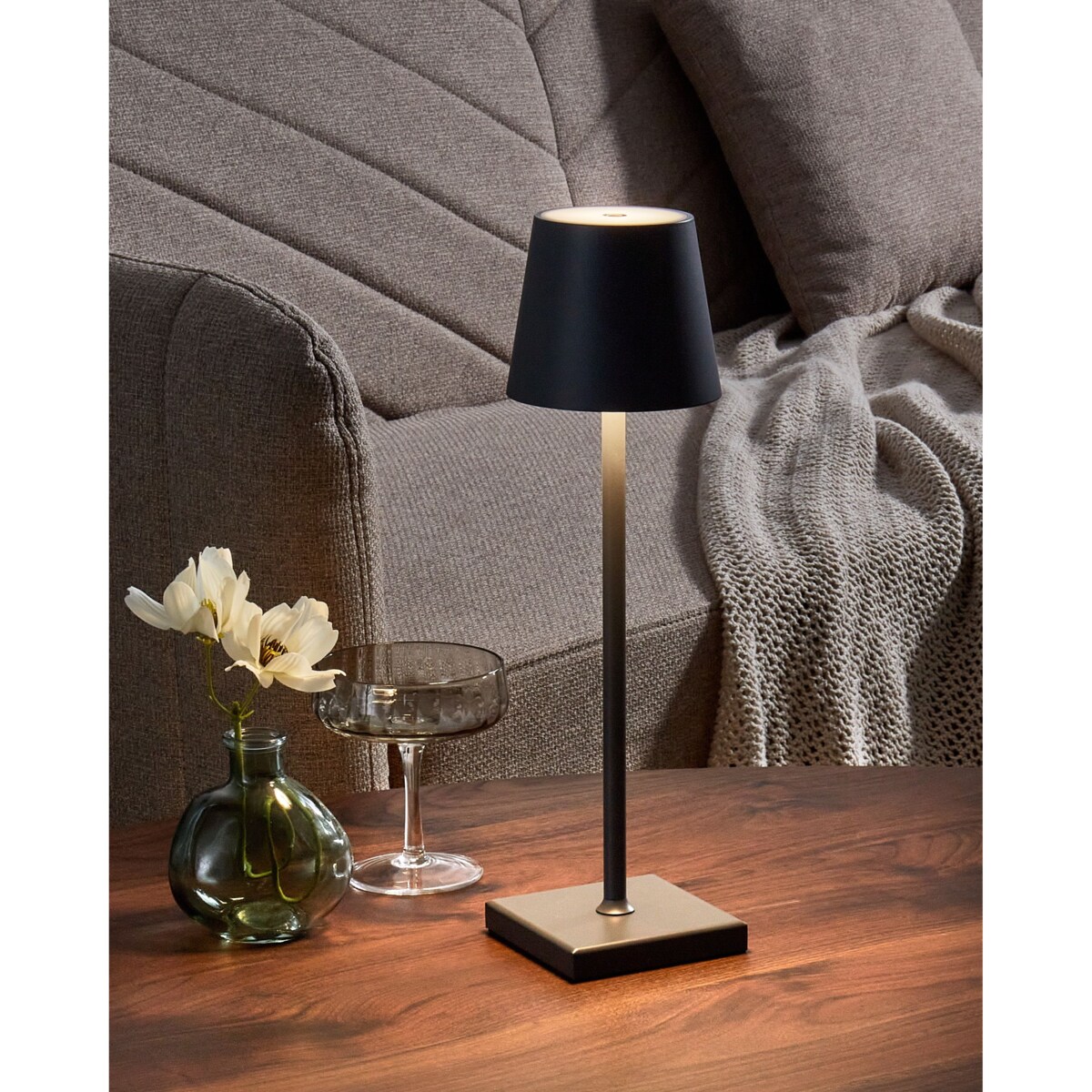 Bezprzewodowa lampa stołowa metalowa ciemnoszara BACEIRO