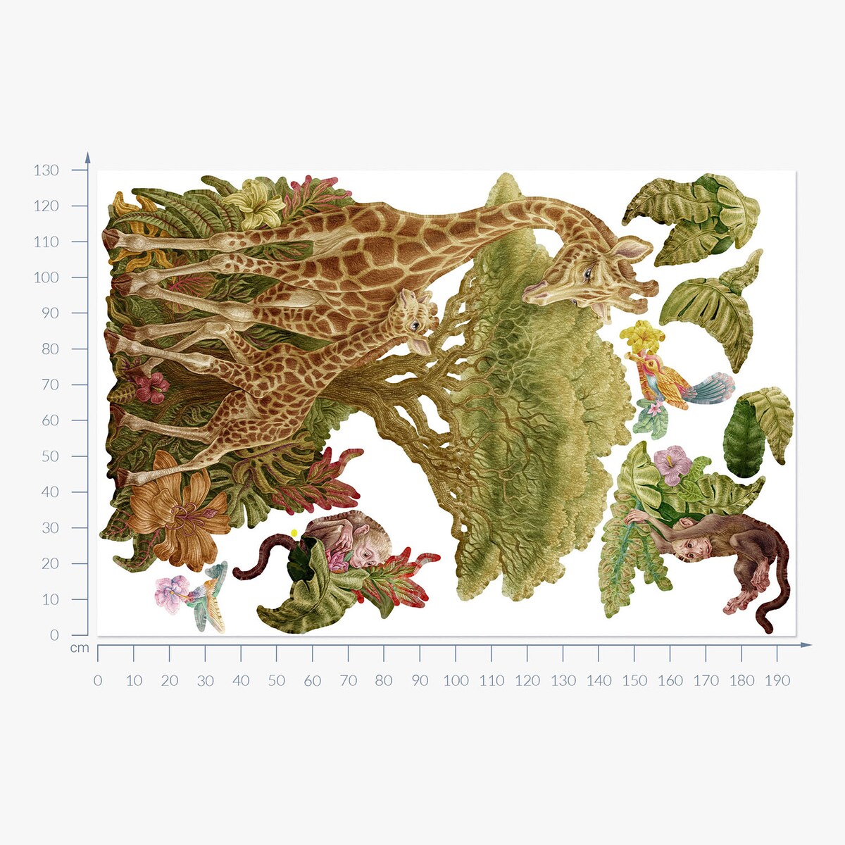 Zestaw naklejek na ścianę, Dzikie zwierzęta roślinność, 130cm