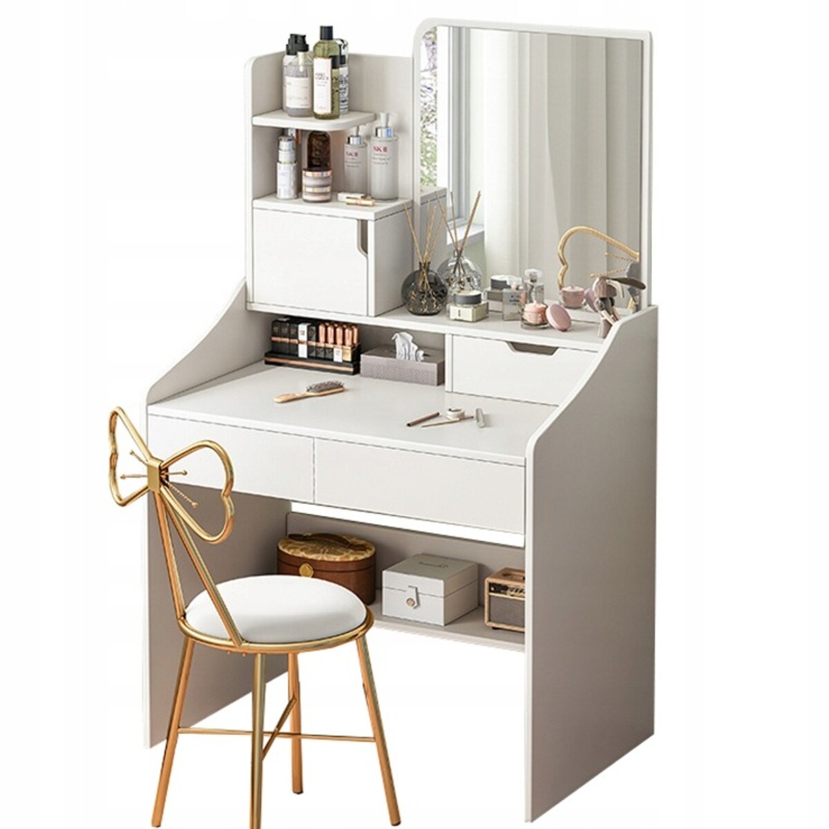 Toaletka z lustrem biała do makijażu glamour z szufladami styl skandynawski