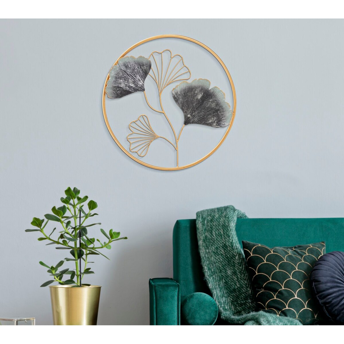 Panel ścienny metalowy FLOWER, złoty, Ø 45,5 cm