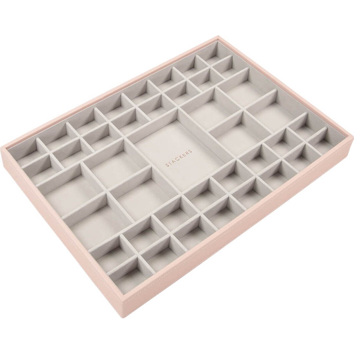 Szkatułka na biżuterię Stackers 41 komorowa supersize jasnoróżowo-szara velvet
