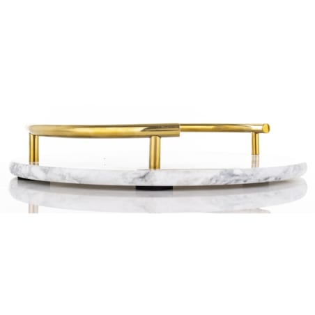 Taca okrągła marmurowa 25,5x25,5x5,5 cm ze złotymi uchwytami