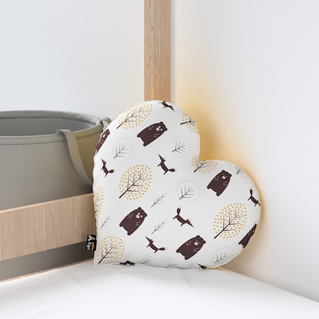 Poduszka Heart of Love z minky, ecru-brązowy, 45x15x45cm, Magic Collection