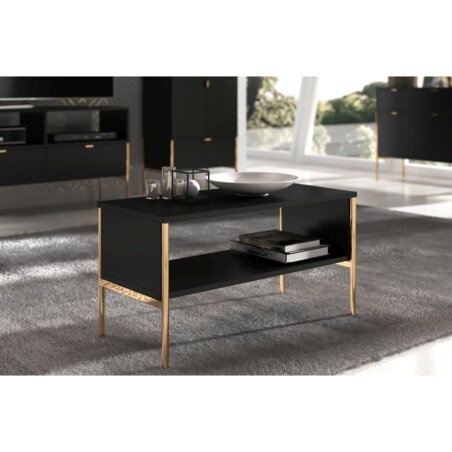 Elegancki czarny stolik kawowy Skandica POLKA na złotych nóżkach