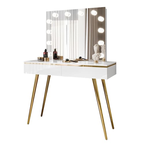 Toaletka AURORA-S ELITE z lustrem biały połysk