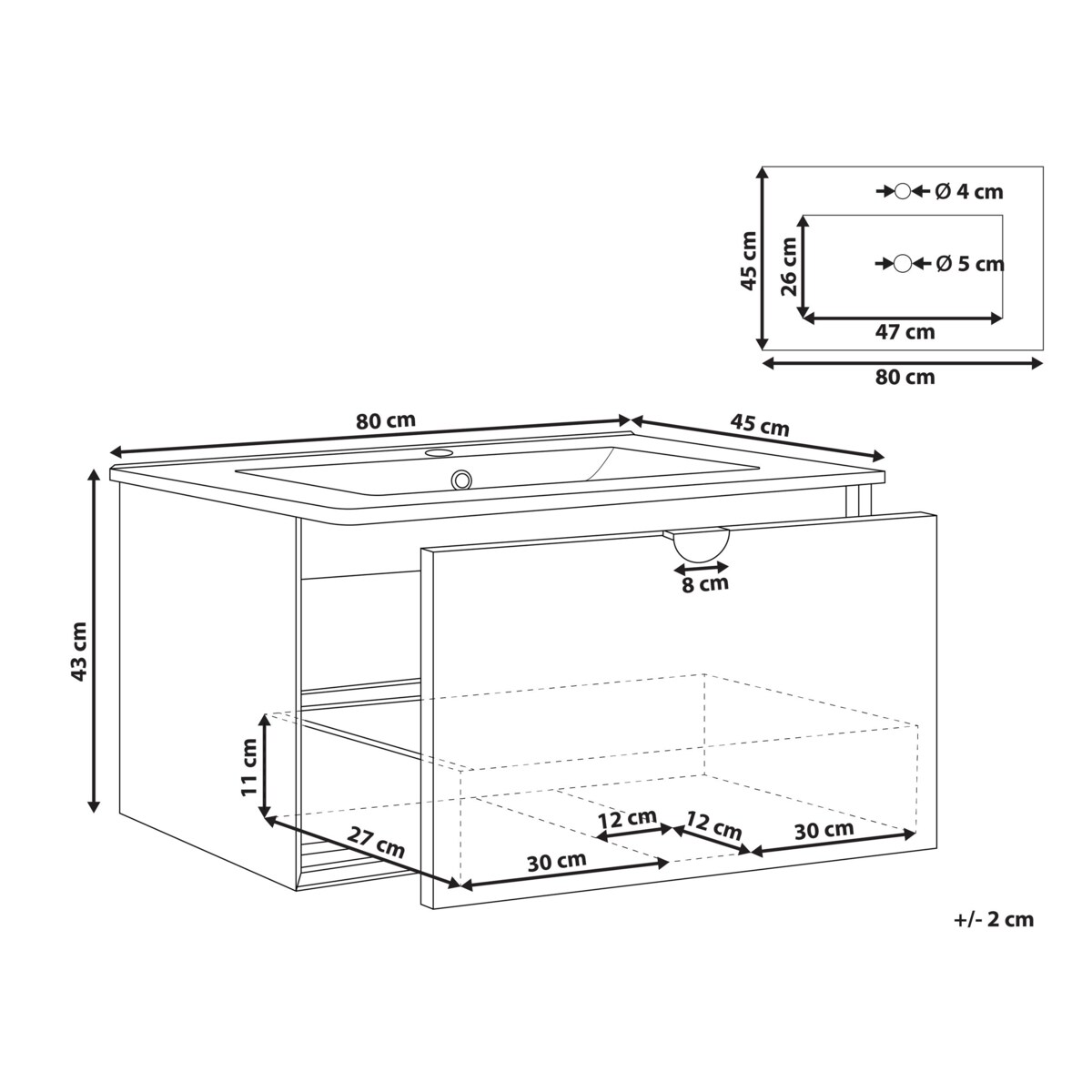Szafka łazienkowa wisząca z umywalką BONAIRE 80 cm Czarny