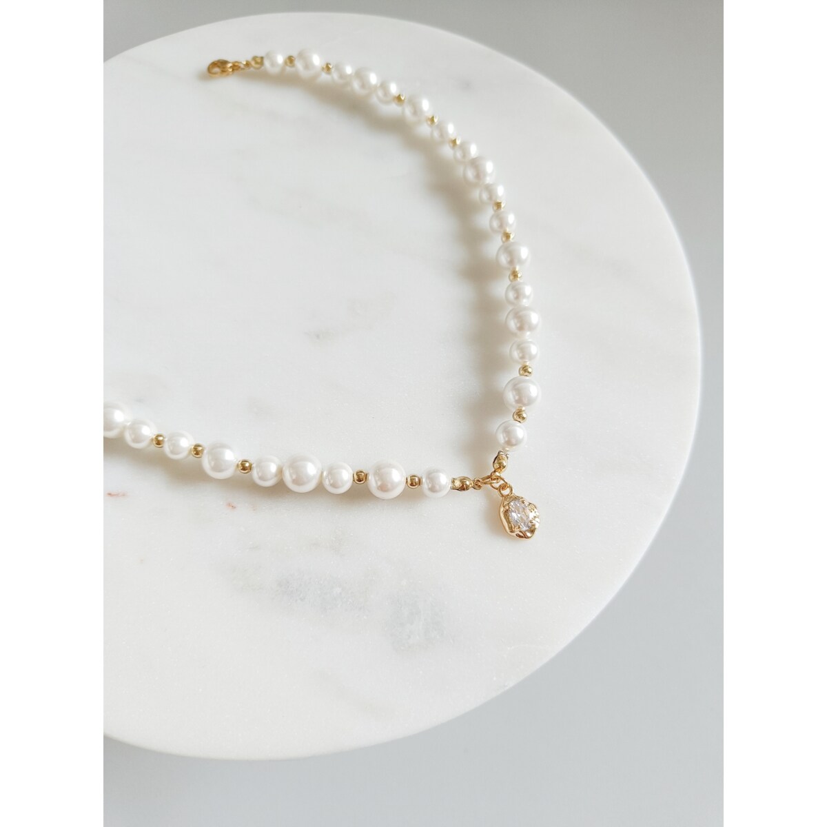 ŚLUBNA perłowa kolia choker HANDMADE ZŁOTY elegancki seashell zawieszka